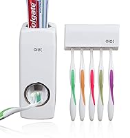 Vista 1 de Dispensador de pasta de dientes manos libres, exprimidor automático de pasta de dientes con 5 soportes para cepillos de dientes, no requiere energía
