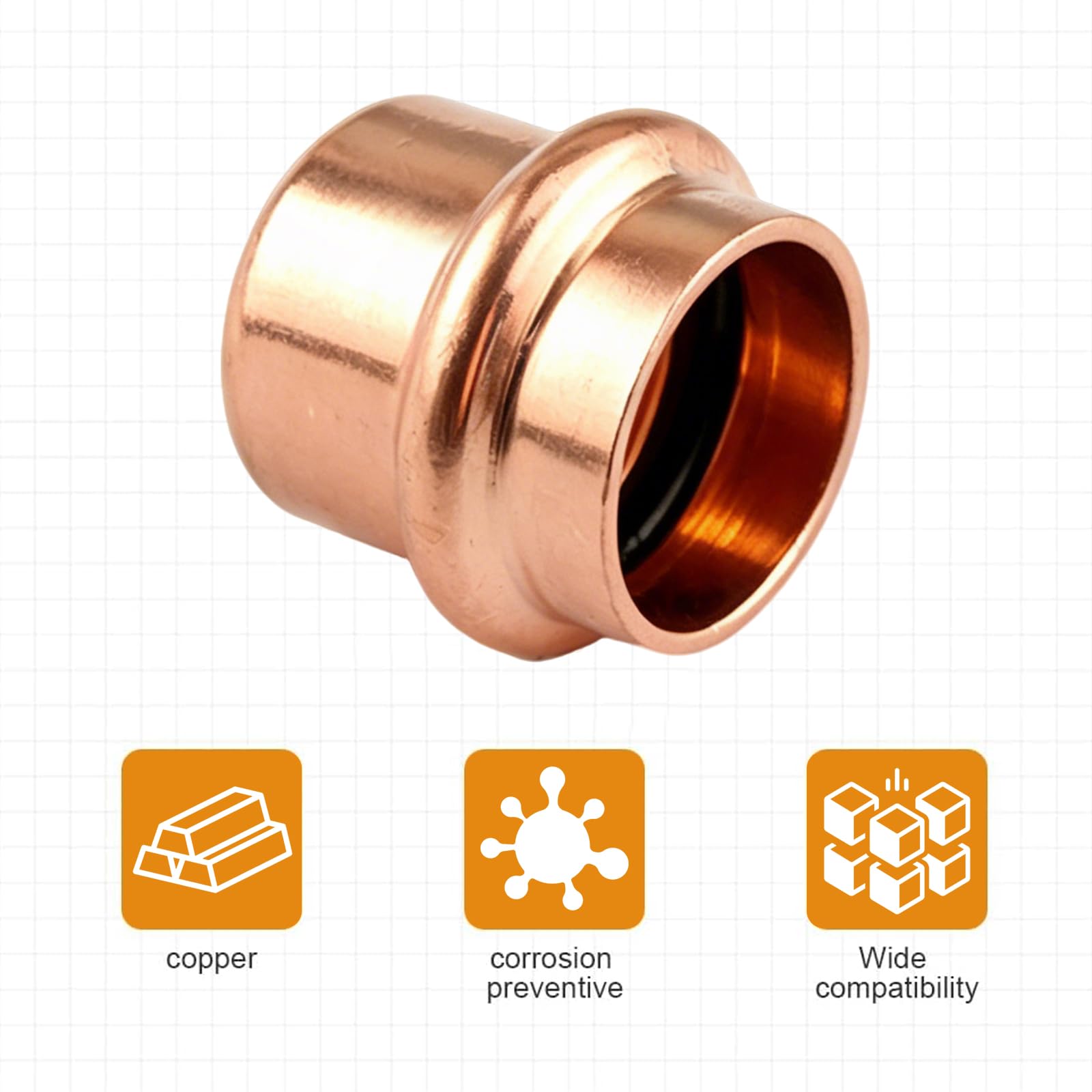 Pressfitting Stopfen 15mm: 2 Stück Kupfer Presskappe V-Kontur – Endkappe für Kupferrohr 15mm, für Trinkwasser & Heizungsanlagen