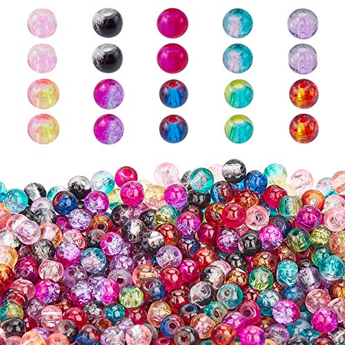 PH PandaHall 6mm Glass Lampwork Beads for Jewelry Making, 400pcs 10 Colors Round Crystal Crackle Beads for Summer Beading Supplies Necklace, Bracelet, Earring Making Hair Accessories
