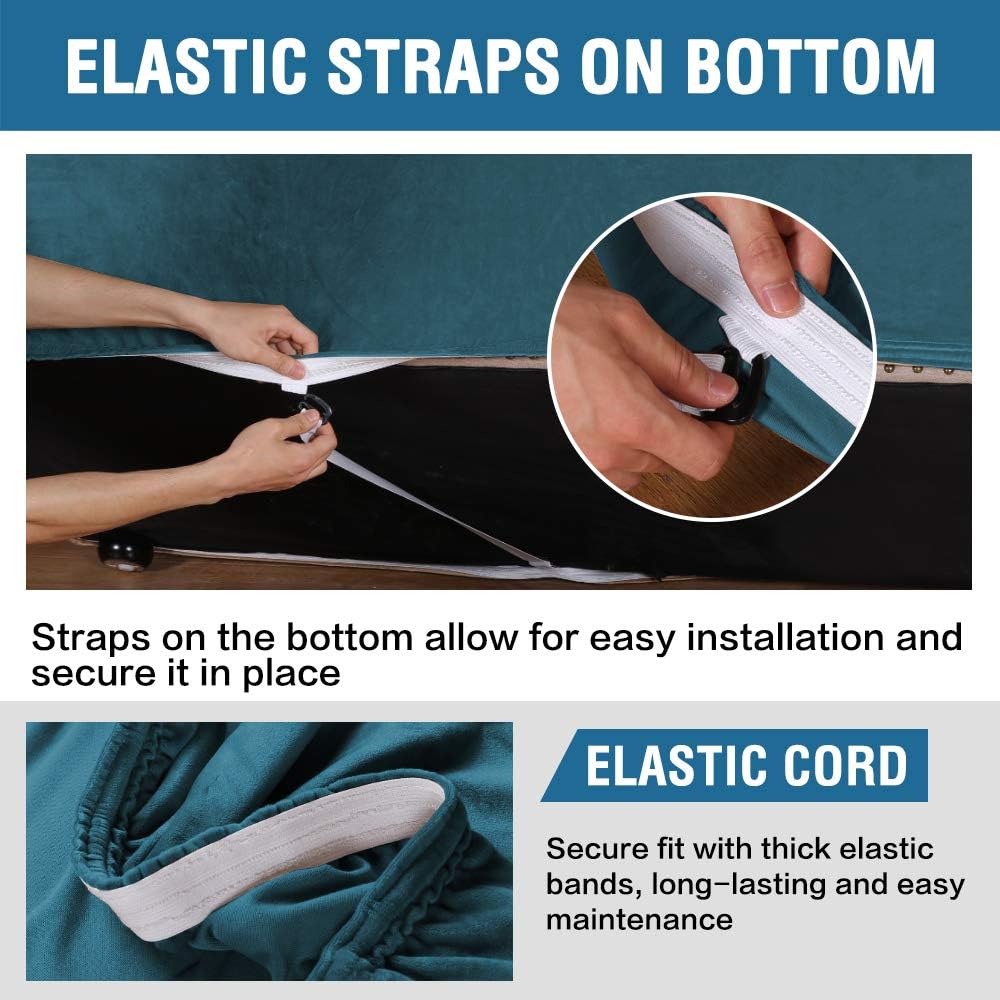 H.VERSAILTEX Stretch Velvet Loveseat Covers for 2 Cushion Couch Covers for Living Room Sofa Covers Slipcovers with Non Slip Straps Bottom, Ultra Thick Comfy Velour (Width 58"-72", Deep Teal) : Home & Kitchen