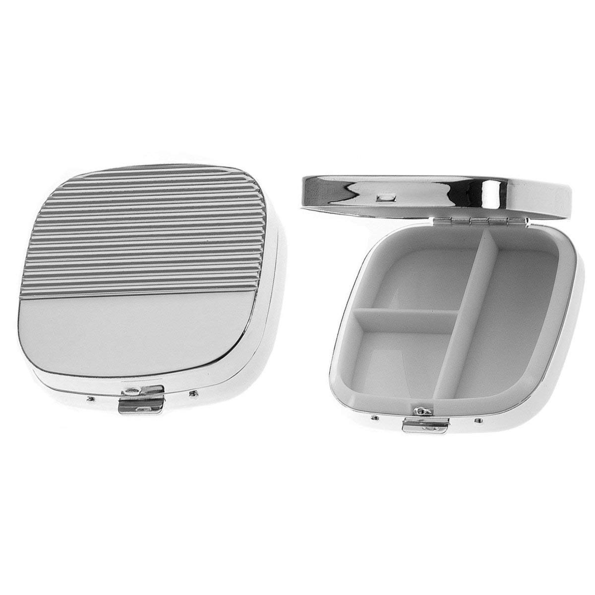 Pilulier (3 compartiments) - Plaqué argent - 6,5 x 5,0 x 1,5 cm - Étui de voyage élégant - Compact et discret - Cadeau