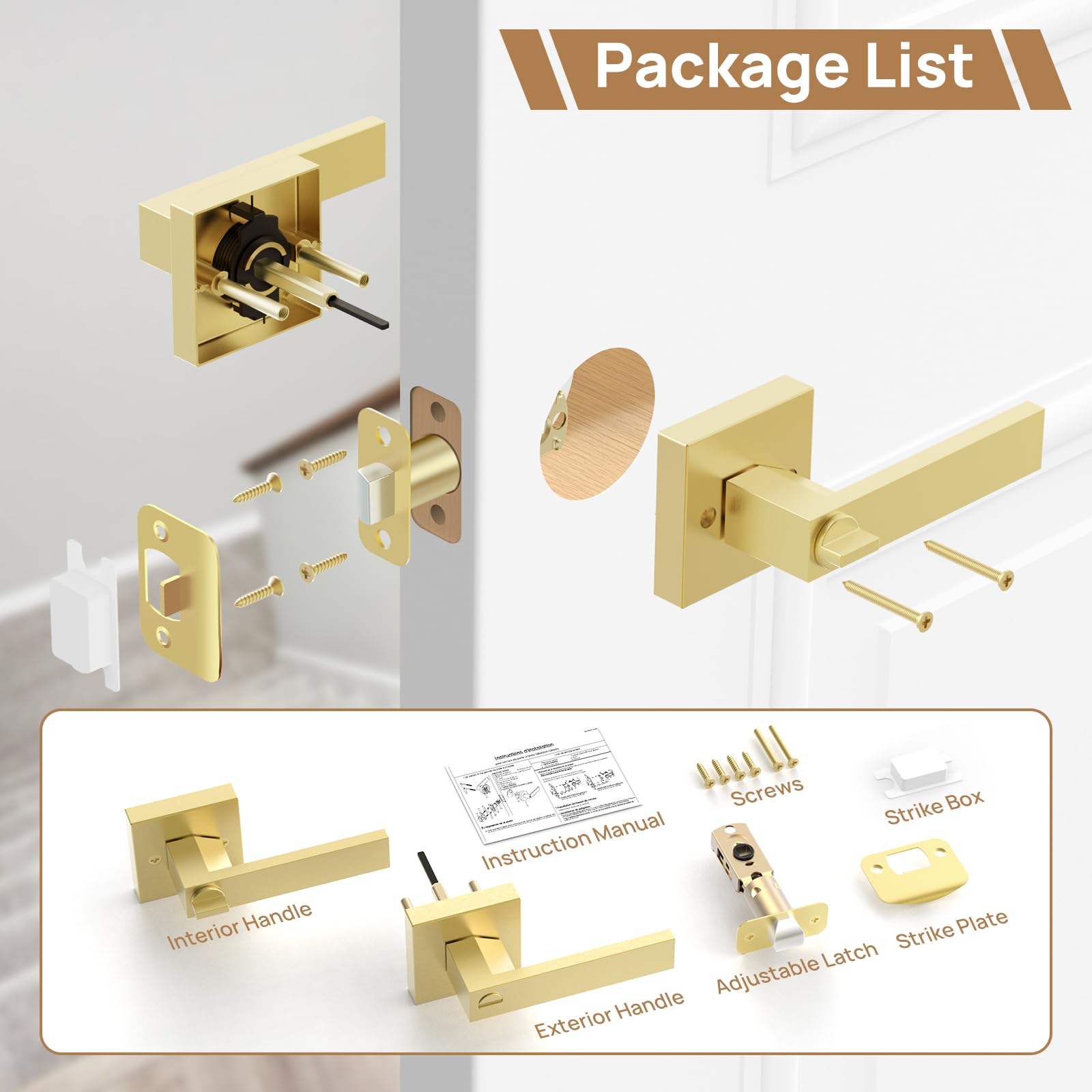 Gold Door Knobs - Keyless Privacy Handles -6