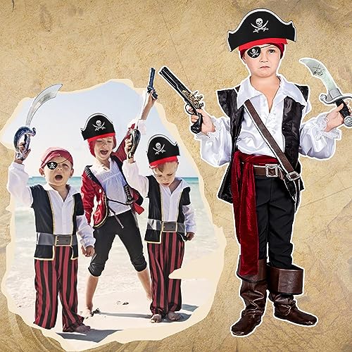 Piraten Kindergeburtstag Set 8 pcs Piratenhut Kinder 8 pcs Augenklappe Pirat Filz Augenmaske 10 pcs Piraten Tattoos Schädel Piraten Hut Accessoires für Geburtstag Halloween Maskerade Piratenparty