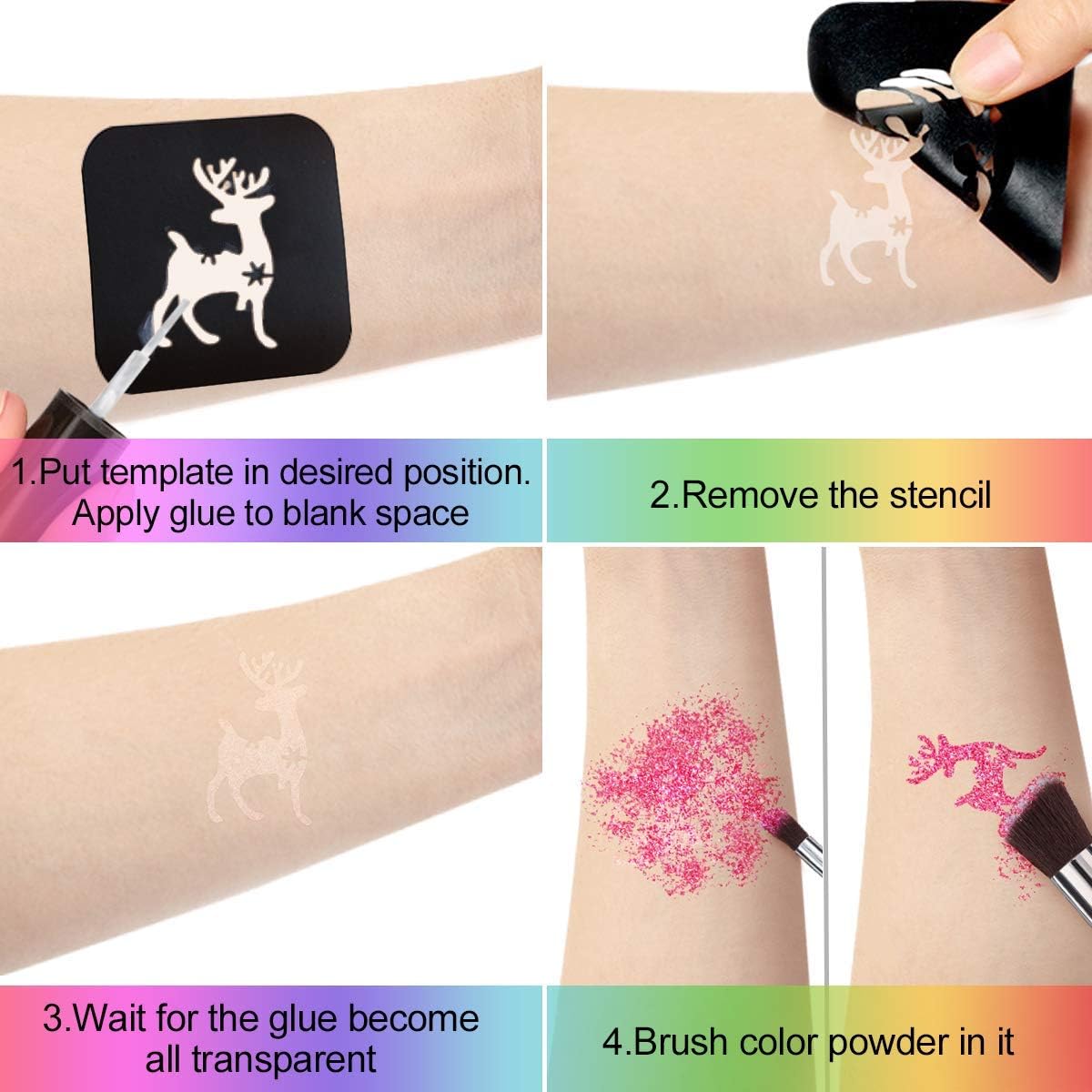 Glitter Tattoos Kit -30 Color Temporary Tattoos for Body, Party, Halloween, Birthday, Christmas