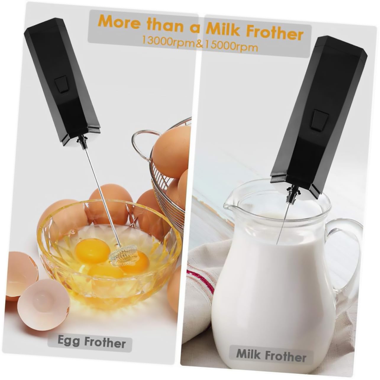 Amosfun 2 Piezas espumador de leche eléctrico licuadora portátil portable blender buttercream nata de café con mezclador eléctrico mezclador de el plastico Black