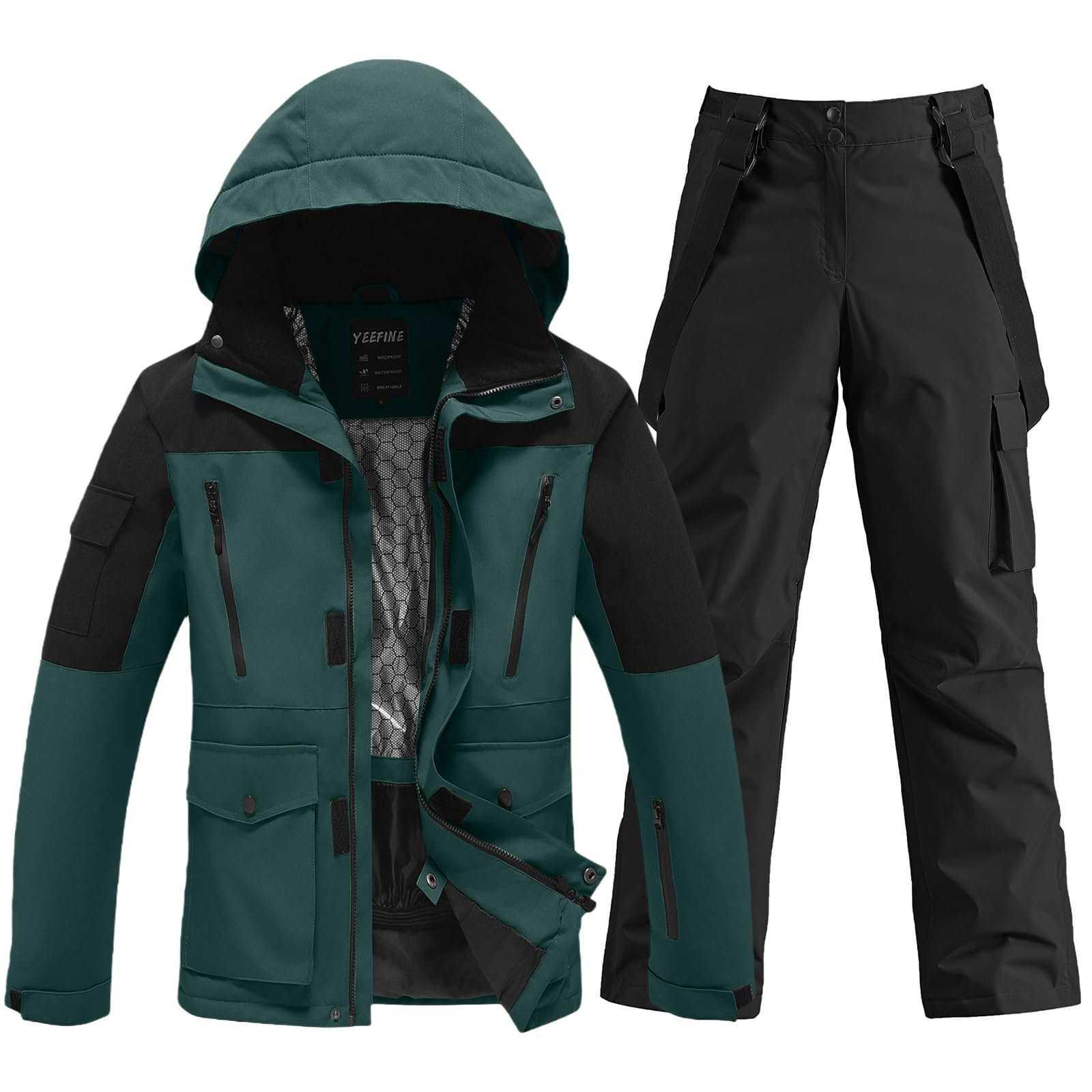 HOTIAN Conjunto de chaqueta y pantalones de esquí para hombre, traje de nieve de invierno, cálido, impermeable, a prueba de viento, ropa de esquí y snowboard