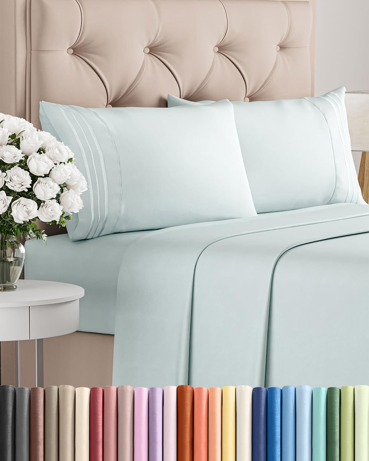 King Size 4 Piece Bedding Sheet Set - Breathable & Cooling - Hotel Luxury Bed Sheets Set - Easy Fit - Soft, Wrinkle Free & Comfy Ice Blue Oeko-Tex Bedding Sheets - Deep Pockets 4 Piece Bed Sheet Set