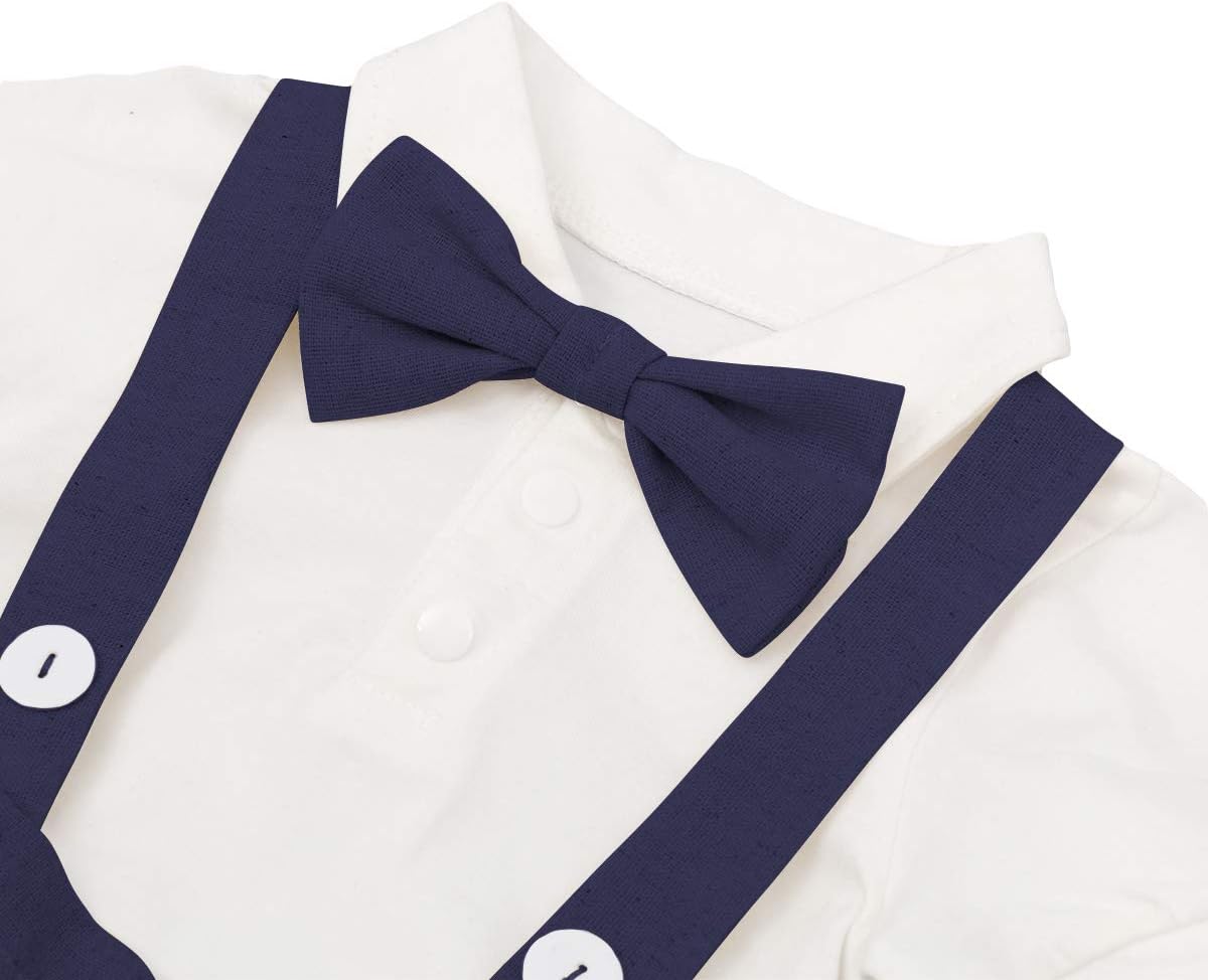 IDOPIP Baby Boys Formal Suit Set Short Sleeve Romper Suspenders Shorts Pants Bowtie Wedding Tuxedo Outfits Cake Smash Clothes - Image 4