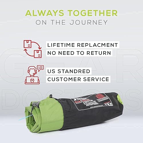 Miniatura 6 de Gear Doctors Colchoneta ultraligera Apollo-Air de 17 onzas + almohada de campamento antideslizante naranja, colchón de aire de 5.2 R-Value para 4