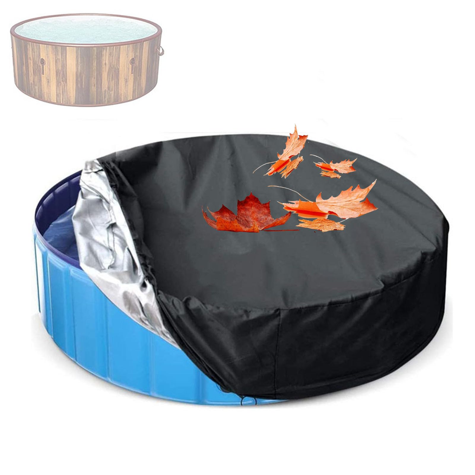 Cubiertas Redondas para Piscinas Exteriores,Cubiertas Protectoras Plegables Impermeables y Resistentes Rayos UV,Accesorios para Jacuzzis y Piscinas Elevadas De Jardín,12FT