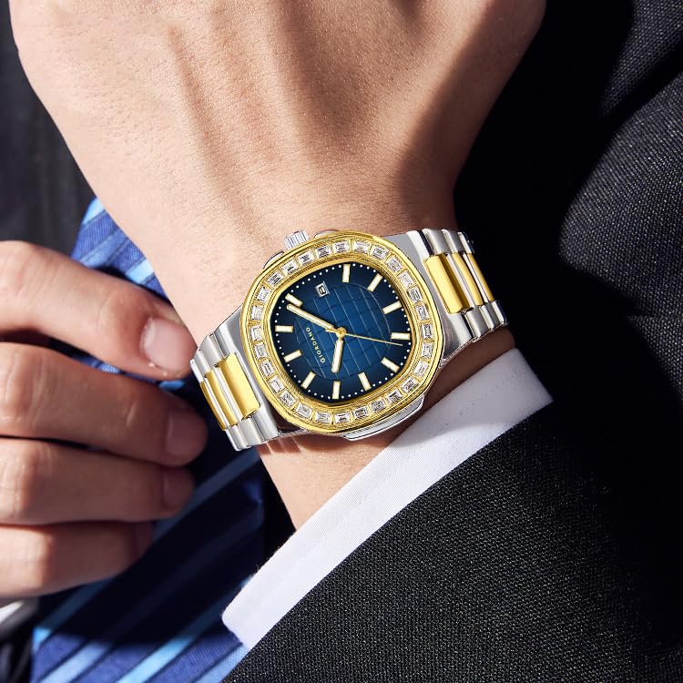 Image of Giordano Luxury Watch for Men with Textured Dial, Crystal Bezel, Date Display and Stainless Steel Strap