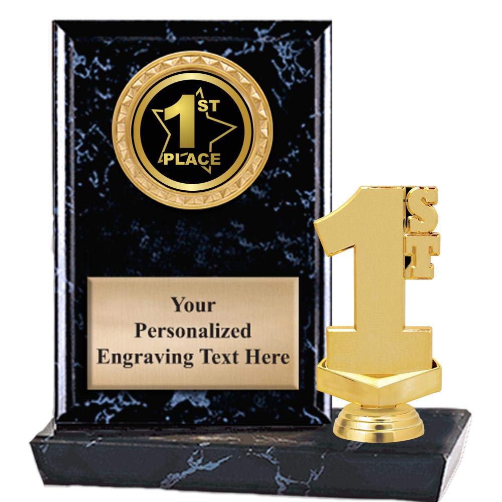 Crown Awards 6"X6" First Place Plaque Award, First Place with Star Black and Gold Trophy with Custom Engraving