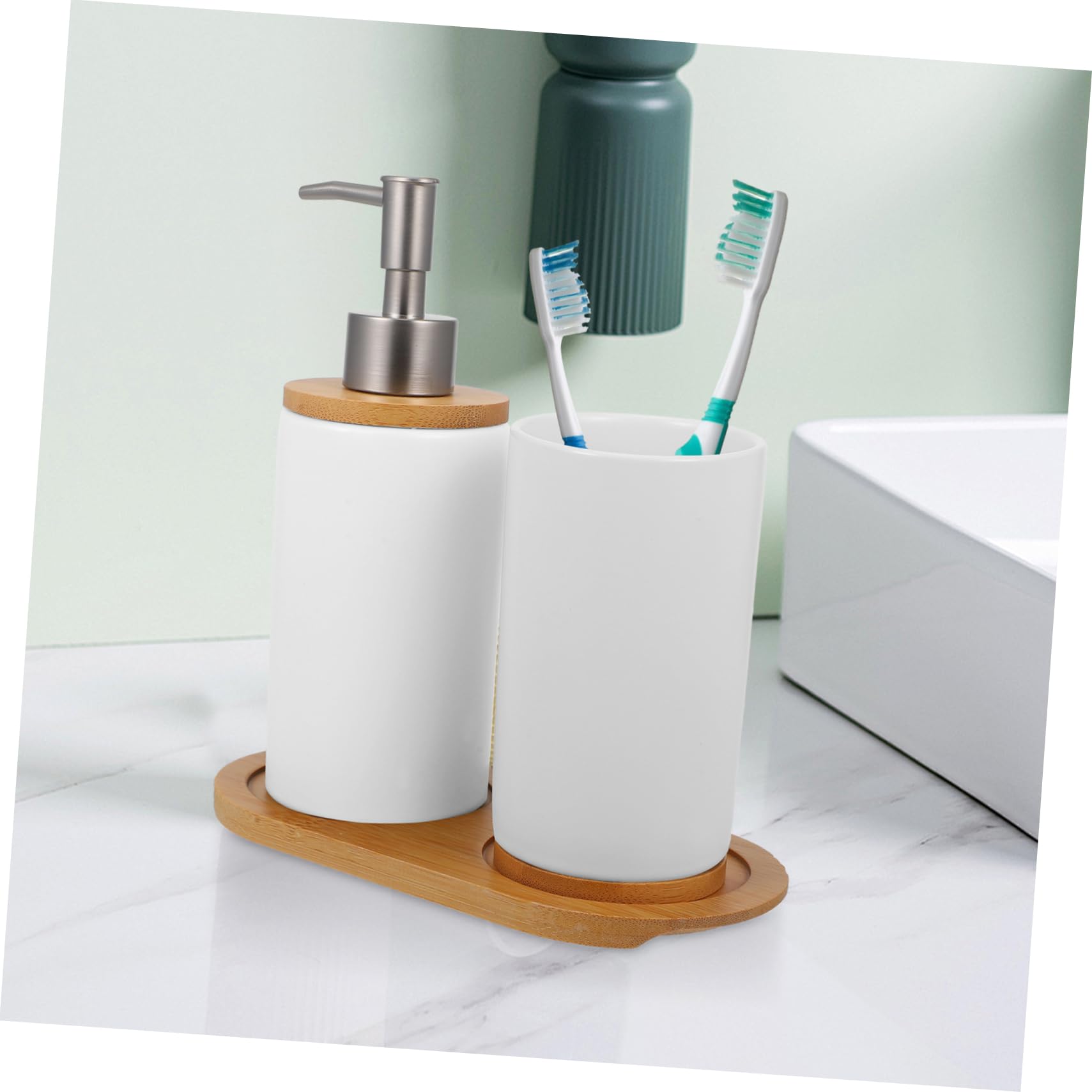 Set de Vaso para Cepillo de Dientes de Baño Cerámica Blanco 1 Juego | Dispensador de Loción, Soporte para Cepillo, Estilo Simple y Clásico, para Lavabo y Encimera