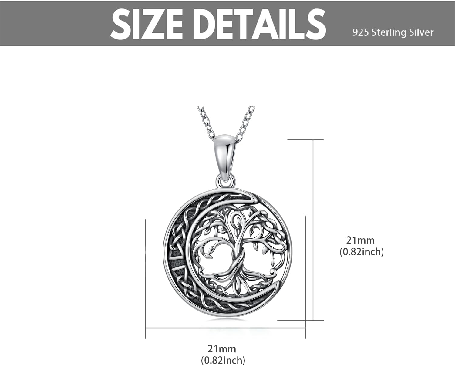 Tree of Life Necklace S925 Sterling Silver Celtic Moom Pendant Necklace Circle Jewelry Anniversary Birthday Gift for Women Men 20" - Image 5