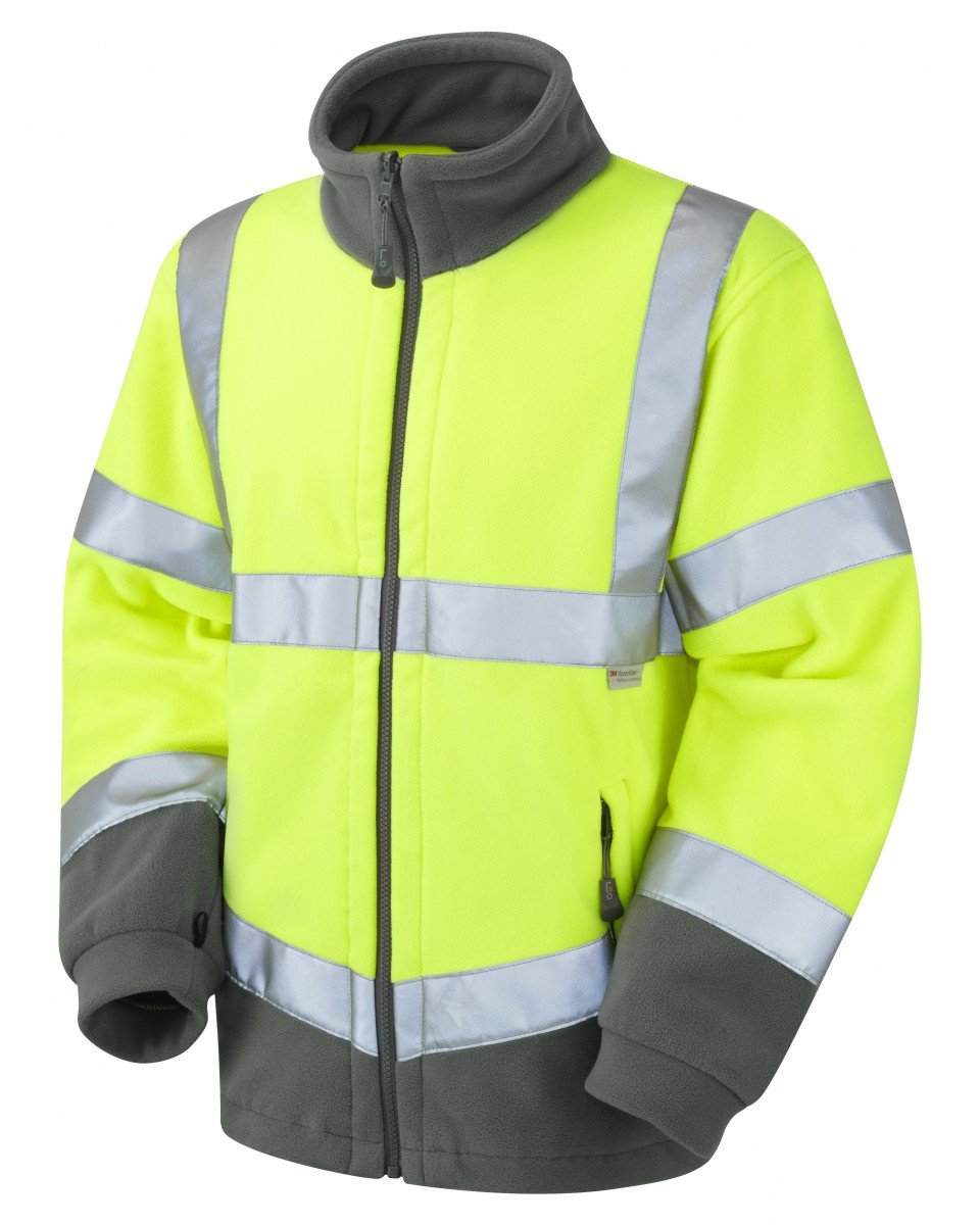 Leo Workwear Men's Yellow Hartland Anti-Pill Fleece 280Gsm Fleece Jacket, Large, Hi-Vis
