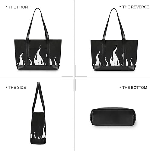 Miniatura 3 de Black Fluorescent Cool Flame White Waterproof tote bag with laptop with zipper work tote bags for yoga with maletin ejecutivo para mujer