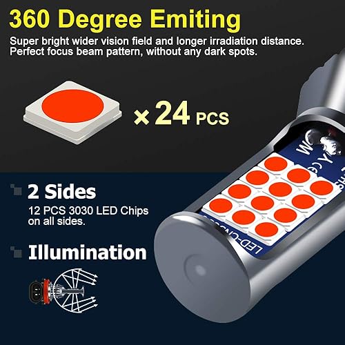 Miniatura 10 de 2 bombillas LED H8 H9 H11 antiniebla de limón verde, 24 LED 3030 chips superbrillantes, bombillas LED de repuesto DRL para automóviles, camiones,