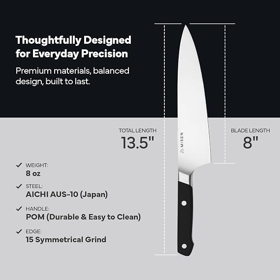 Misen 8 Inch Chef Knife, AUS-10 Japanese Stainless Steel - Black