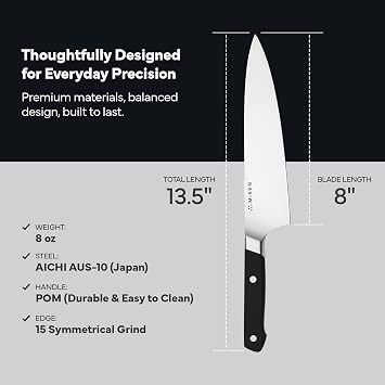 Misen 8 Inch Chef Knife, AUS-10 Japanese Stainless Steel - Black