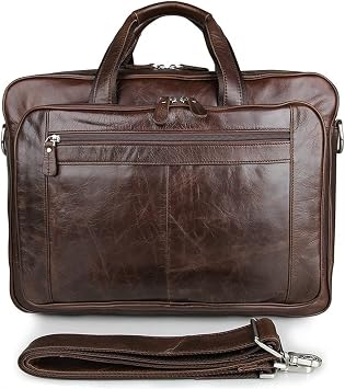 Leather Briefcase for Man Crazy Horse Leather 17 inch Laptop Business Handbag Cowhide Male Tote Big Shouler BagsWhite-Patch Five-Pointed star4