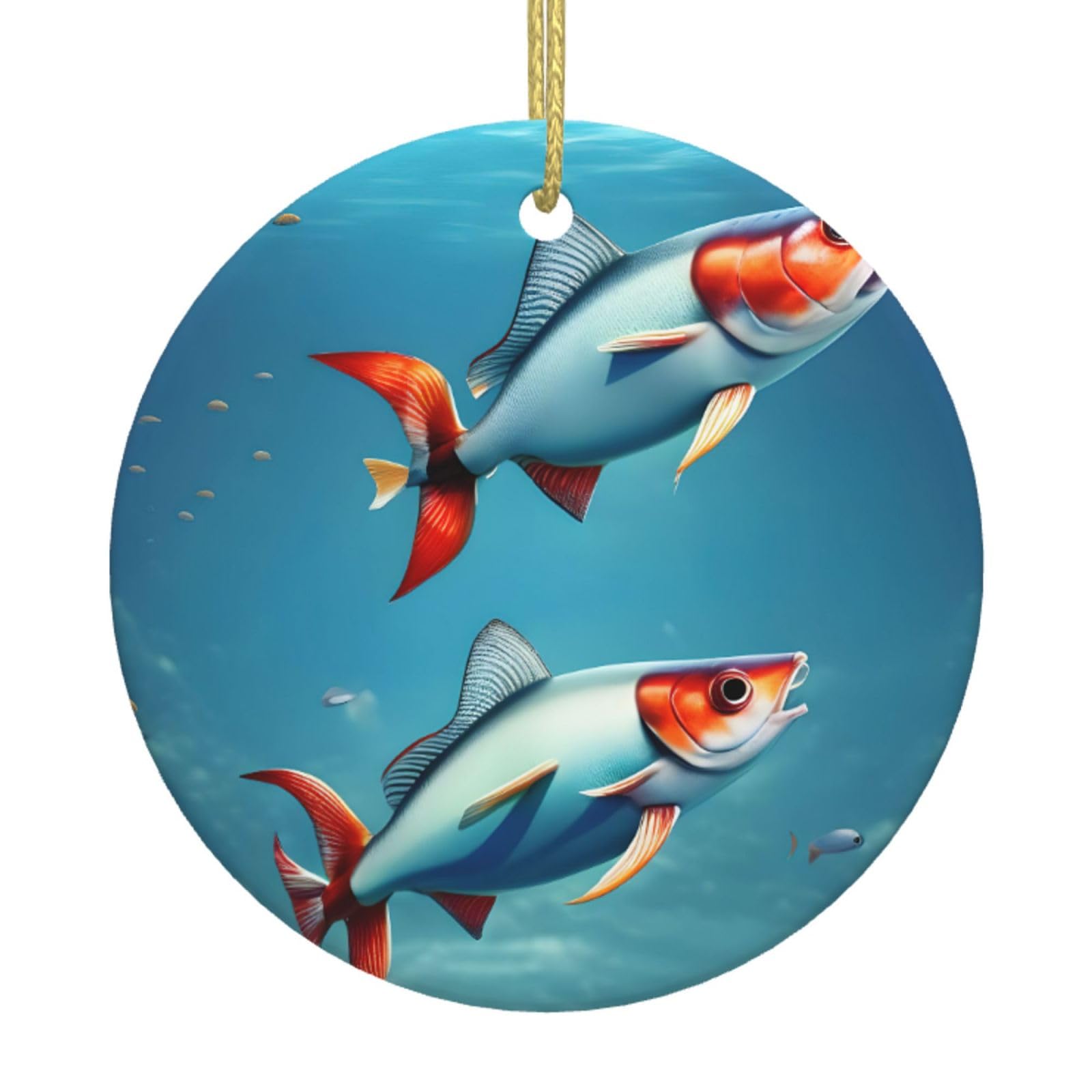 Flying Fish In The Ocean Print Christmas Ornaments, Ceramic Hanging Ornament, Round Shape Decorations