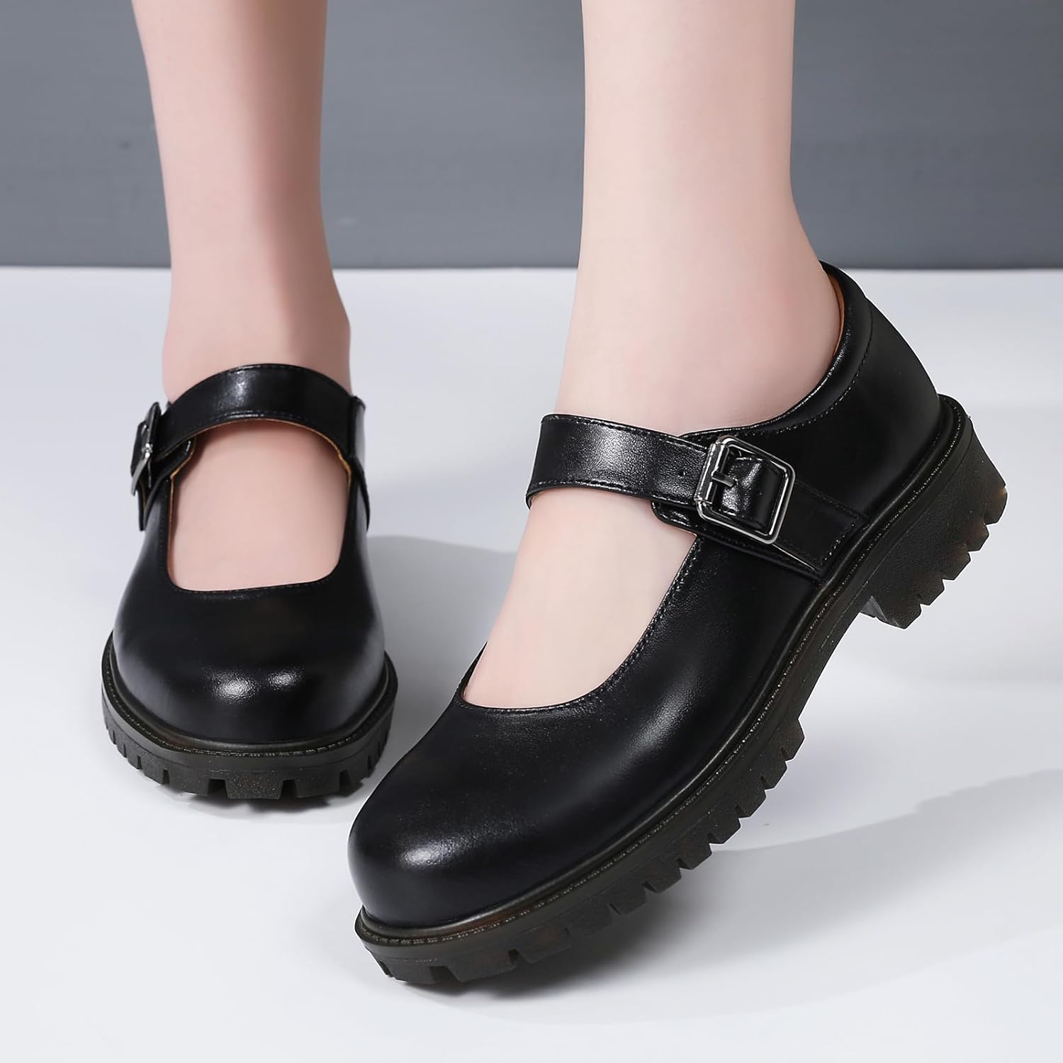 Women's Mary Jane Flats in Black Chunky Comfortable Non-Slip Sole Cute Dressy Design for Casual School or Work for Mary Jane Women Shoes - Image 9