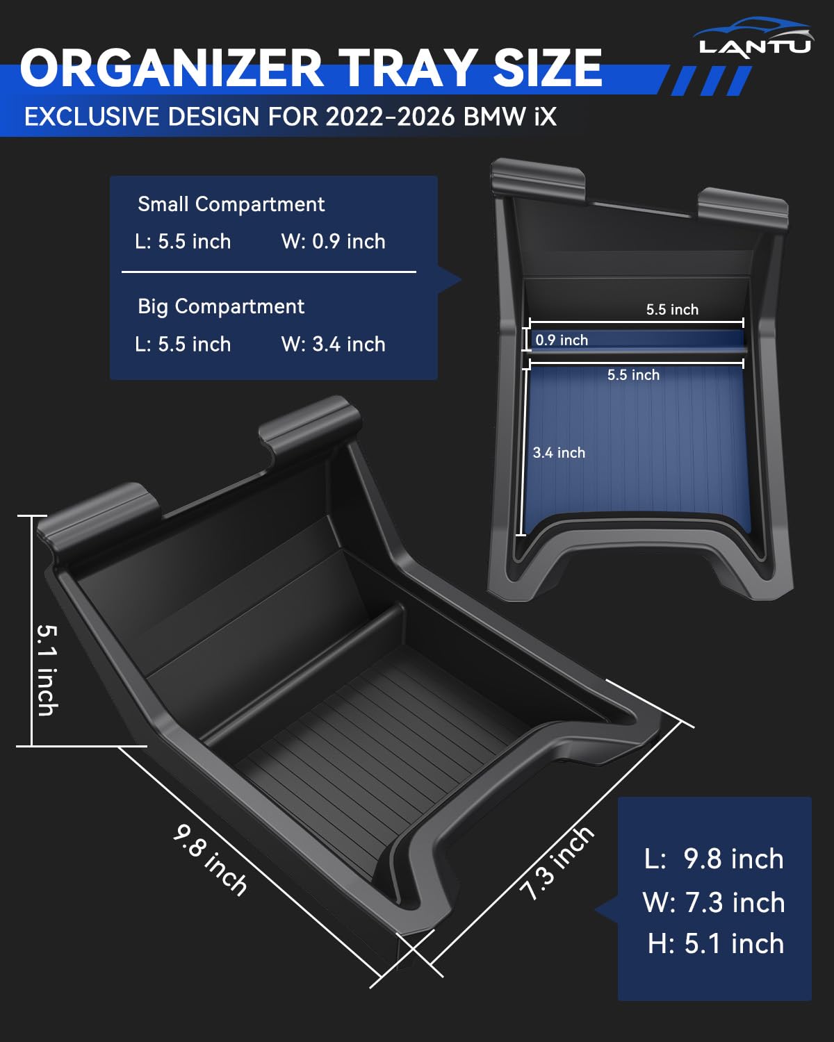Mittelkonsole Organizer Tray für BMW iX 2022-2025 Aufbewahrungsbox mit Anti-Slip Flüssiges Silikon BMW iX Zubehör Patented Design (Obere)