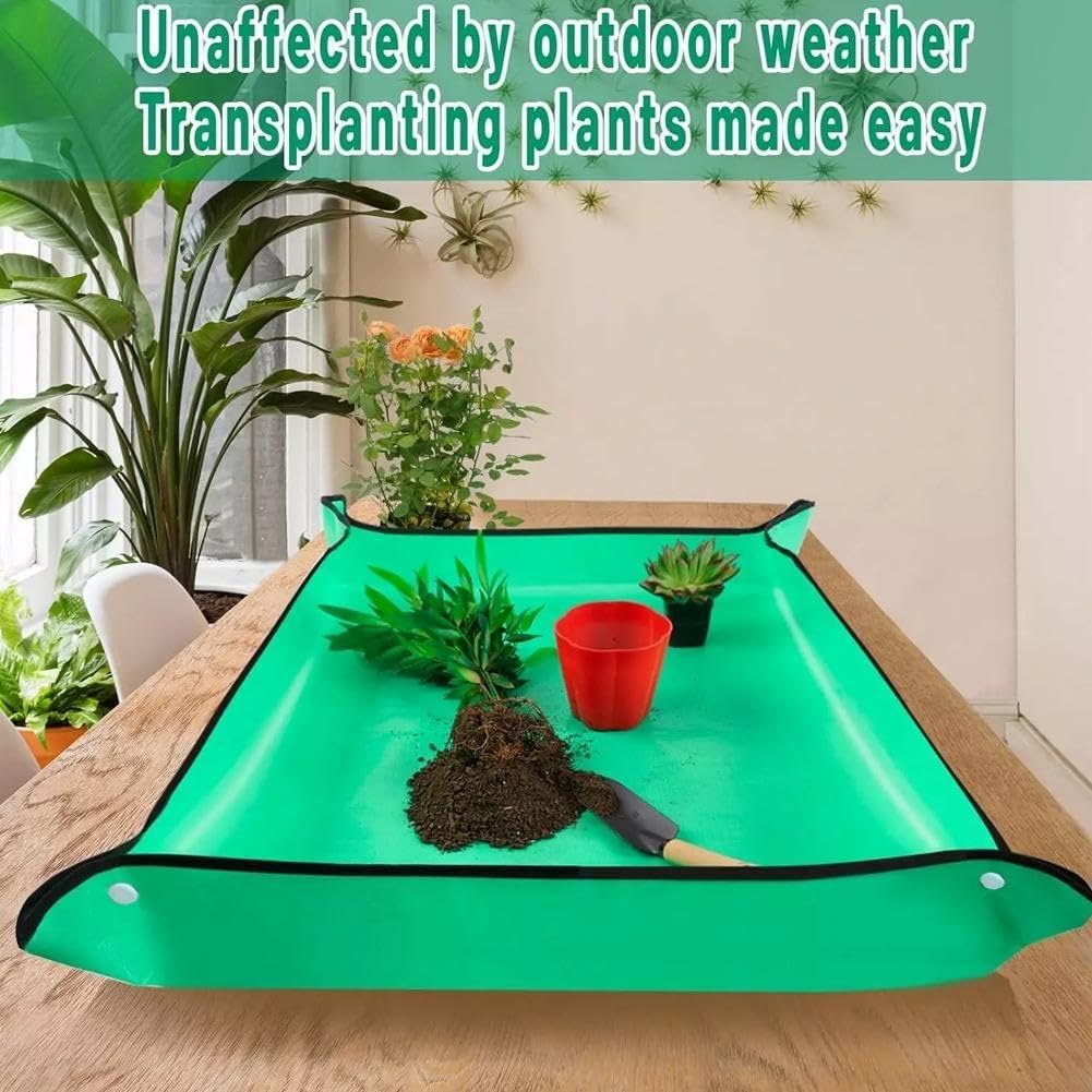 Tappetino per rinvaso per trapianto di piante da interno e controllo del disordine, 68,6 x 68,6 cm, vassoio impermeabile ispessito, pieghevole, tappetino da giardinaggio portatile, regalo da giardino