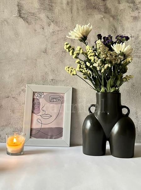 Craftribal Lady Minimalist Ceramic Vase | Flower Vase | White Vase | Pampas Grass Vase | Ceramic vases for Home Decor | Home Decor Centrepiece | Decor Showpiece | 8 Inches (Black)