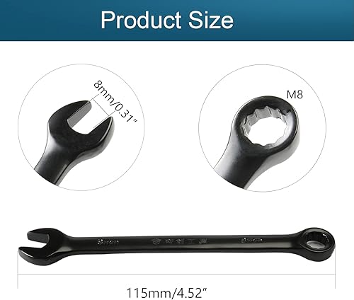 Miniatura 2 de Utoolmart Llave combinada de apertura de 0.315 in, llave de trinquete de 12 puntos, material Cr-V con revestimiento de electroforesis negro,