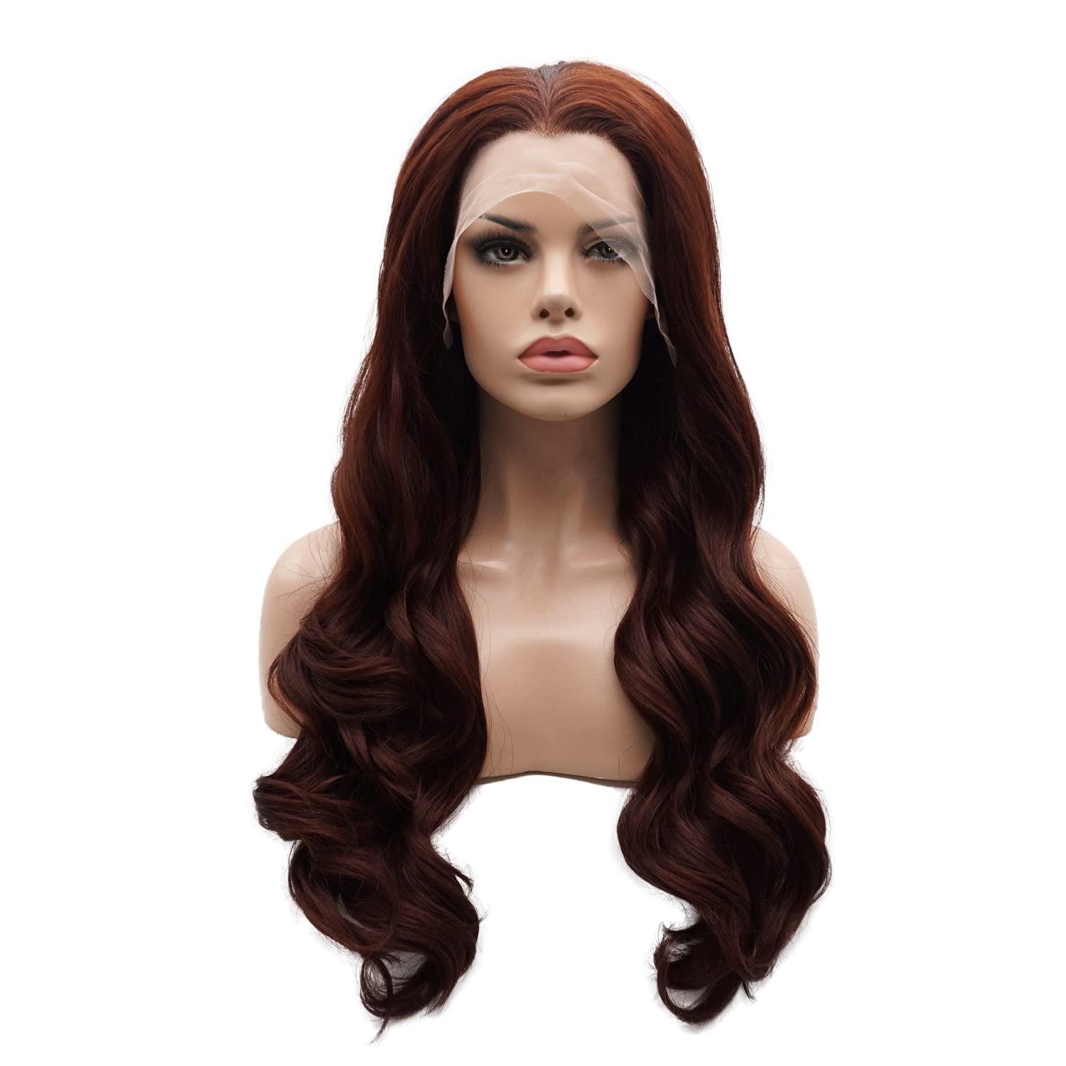 Lushy Long 24inch Wavy Auburn Wig Heavy Density Heat Resistant Realistic Synthetic Lace Front Wigs