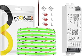 Green COB LED Strip Light, 8MM Width Flexible High Density Uniform Bright 480LEDs/m Lights, CRI90+ Dimmable COB LED Tape and 5in1 LM052 Zigbee3.0 Controller Compatible with Alexa Google Home