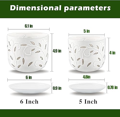 Miniatura 4 de Macetas de orquídeas con agujeros, juego de 2 macetas de cerámica de 6 pulgadas + 5 pulgadas con 2 bandejas inferiores, drenaje y ventilación