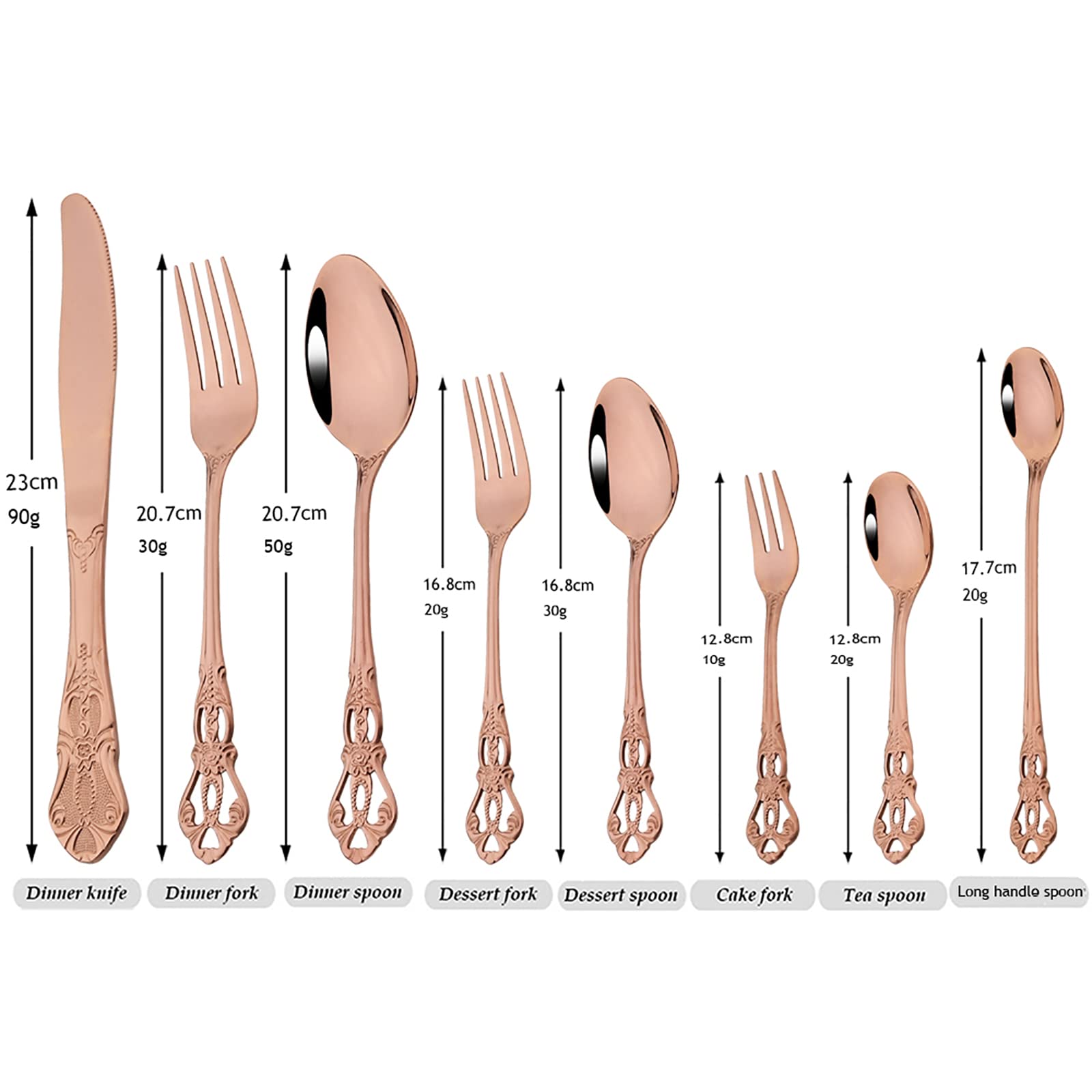 Royal - Vajilla de 24 piezas con espejo de oro rosa, de acero inoxidable 18/10 para 6 vajillas, ideal para bodas, restaurantes, lavaplatos