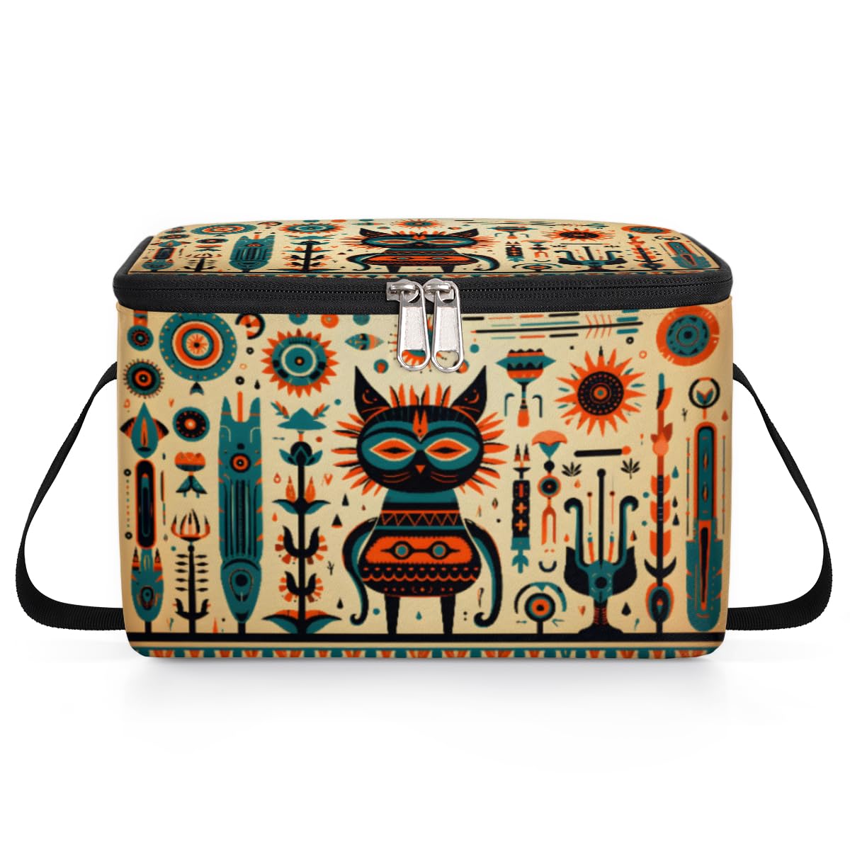 Ethnic Cat Lunch Bags for Women Men 9 Cans, Hot & Cold Food Delivery Bag Insulated Grocery Bag Insulated Lunch Box Traditional Cooler Bag for Office Work Picnic Beach