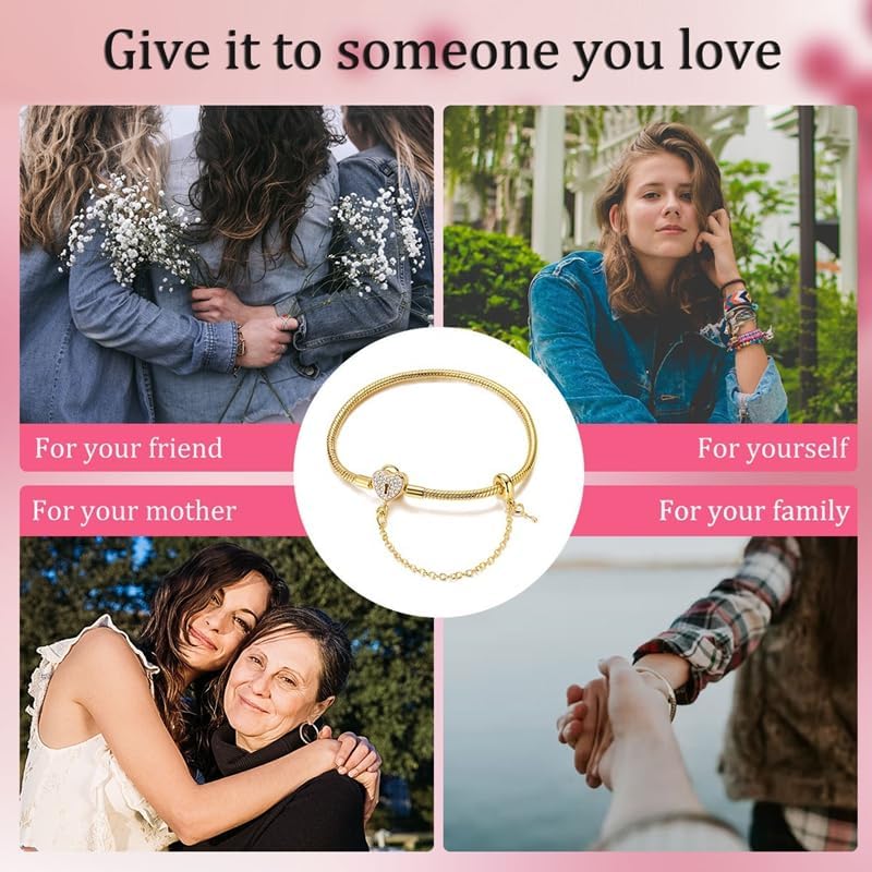 Star moon Mouse Clasp Snake Chain Bracelet 925 Sterling Silver Safety Chain Charm Christmas Mother’s Day Jewelry Gifts for Women