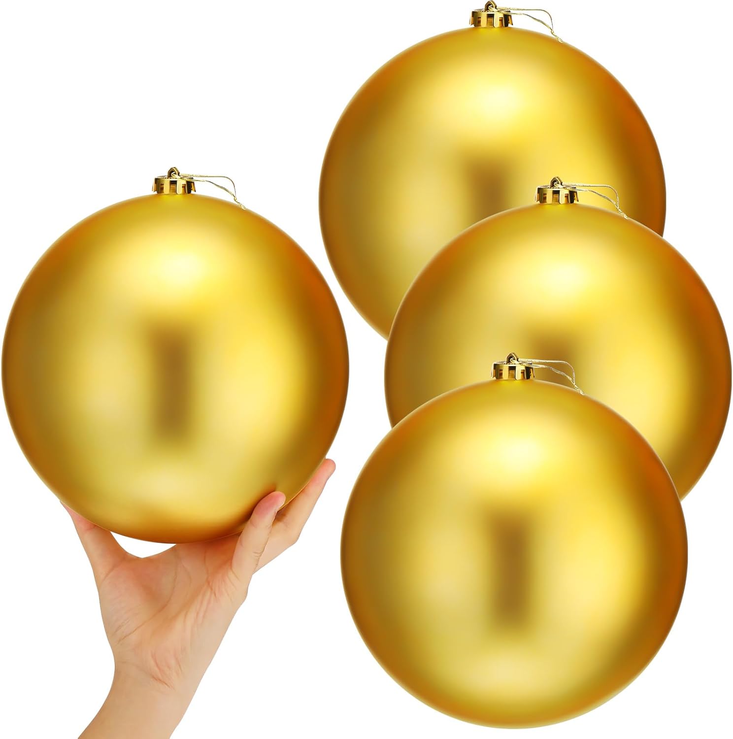 4 Pcs Large Christmas Ball Ornaments Giant Commercial Grade Plastic Christmas Ball Hanging Decorations 8'' (200 Mm) for Outdoor Holiday Party Decors Christmas Tree (Candy Gold)