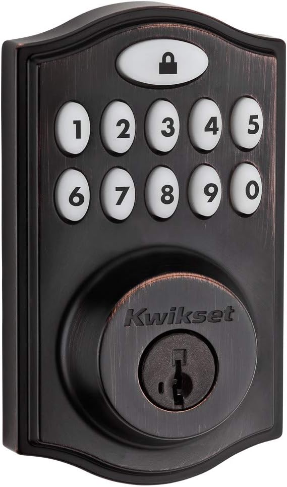 Kwikset 99140-024 SmartCode 914 Traditional Smart Lock Keypad Electronic Deadbolt Door Lock with SmartKey Security and Z-Wave Plus, Venetian Bronze