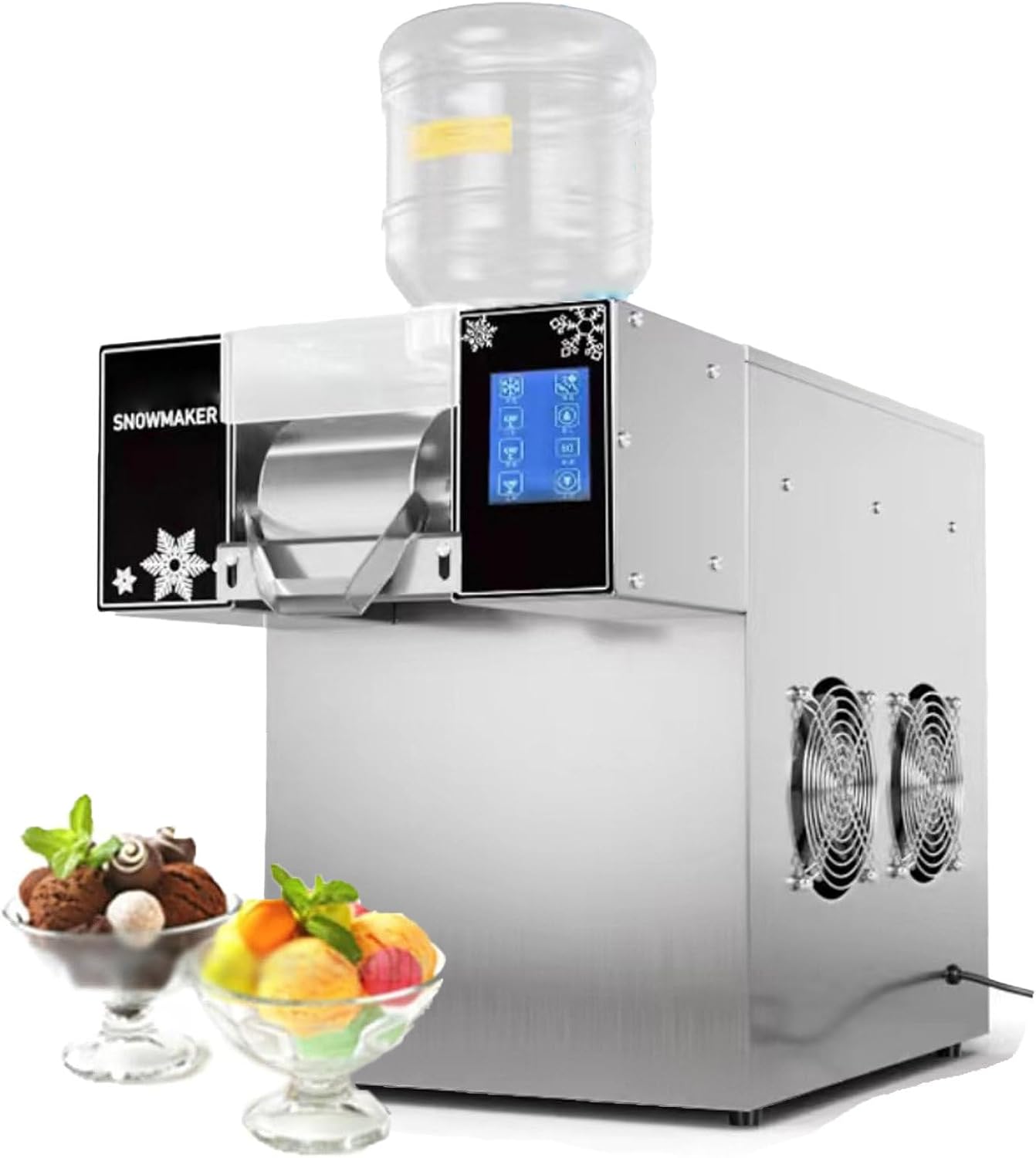 Snow Cone Shaver, Shaved Ice Machine, Snowflake Ice Machine, Air Cooling for Desserts Shops, Food Truck, Restaurant, Milktea Shops, etc,Touchscreenmodel-180kg