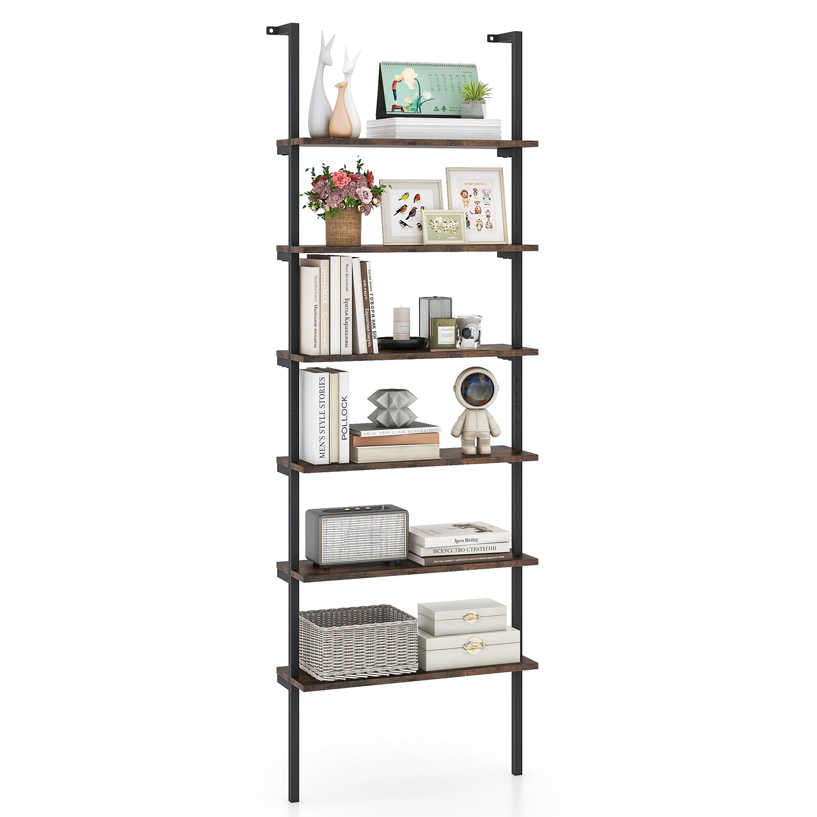 GIANTEX Libreria 3 Livelli 6 Cubi Aperta - Scaffale In Legno Con Gambe In Metallo, Ripiani Regolabili, Antiribaltamento - 120x35x79,5 Cm - Naturale