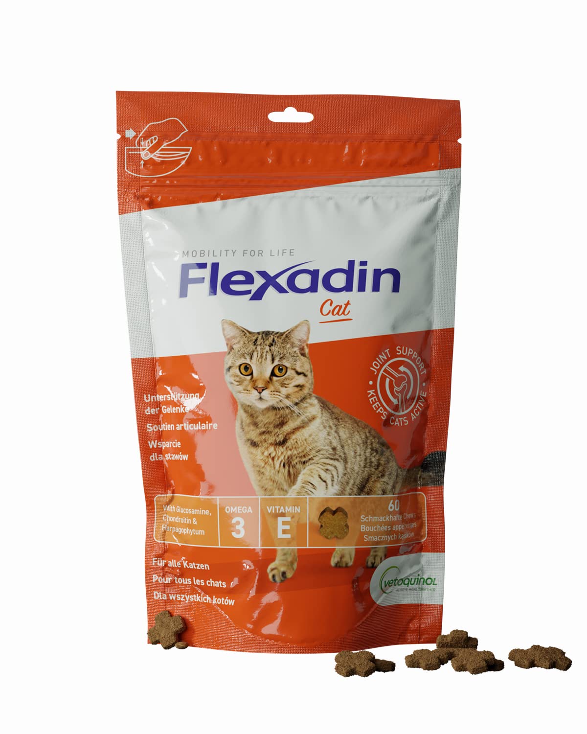 Flexadin® Cat | Para la salud articular de los gatos | con glucosamina, condroitina, omega-3 y garra del diablo – 60 golosinas articulares