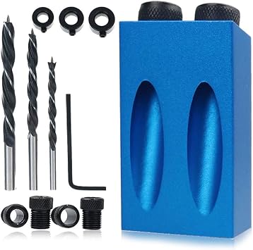 Wood Woodwork Guides Joint Angle Tool Carpentry Locator - 14Pcs Pocket Hole Jig 15Degree Woodworking Inclined Hole Fixture 6/8/10mm Drill Bits Dowel Screw Drill Jig Joinery Kit Carpenters