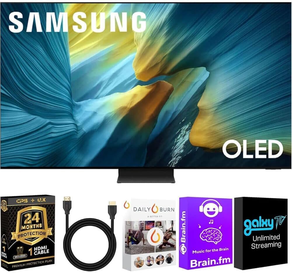 Samsung QN55S95FAFXZA OLED S95F 55-Inch QD-OLED 4K Smart TV with Quantum Dot HDR Pro, Glare-Free Screen, 165Hz Refresh Rate, Dolby Atmos, Alexa Built-in + UAX HDMI Cable + CPS 2-Year Protection Plan