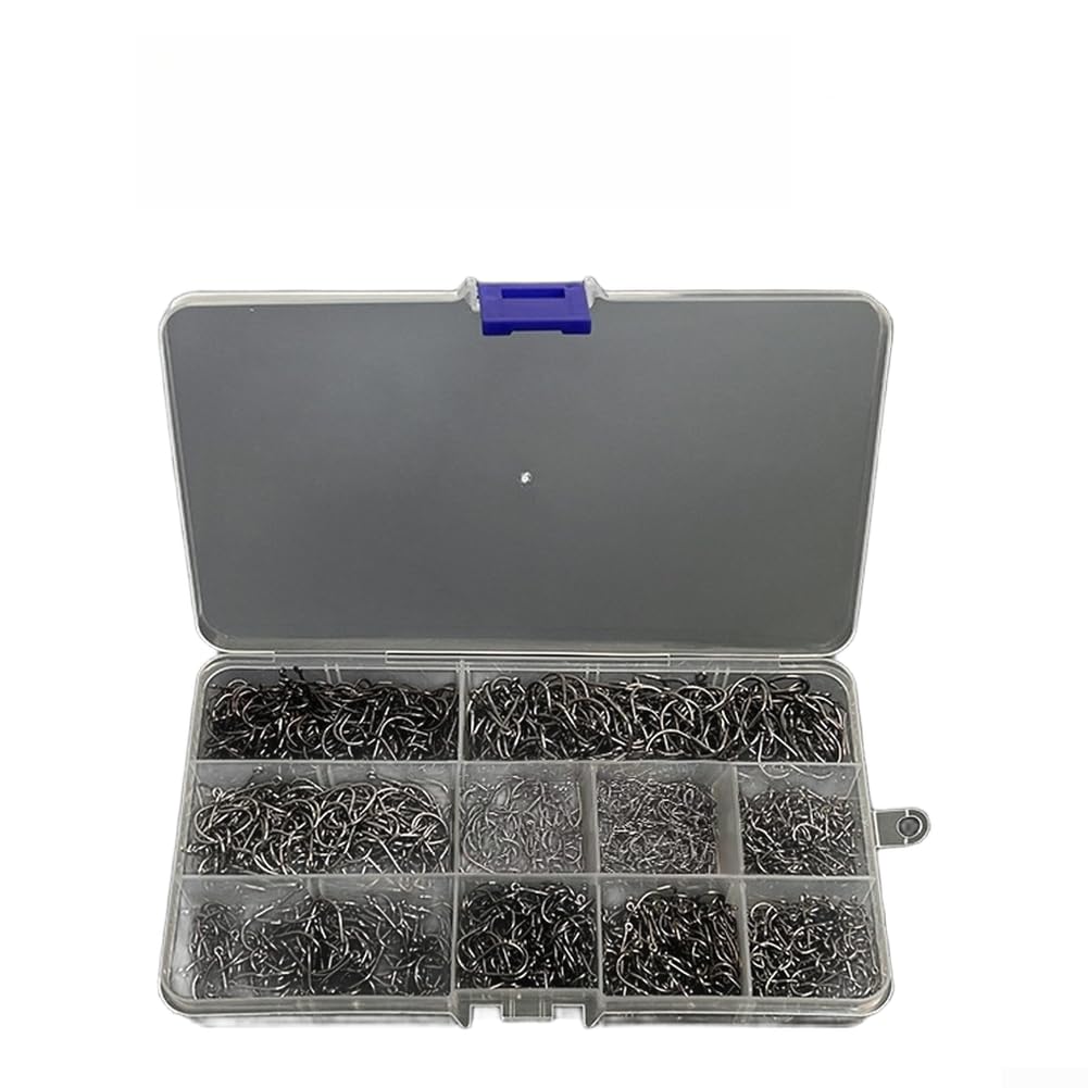 Lot de 1000/2000 hameçons Iseama en acier au carbone noir, taille 3-12 avec ardillon pour pêche en mer
