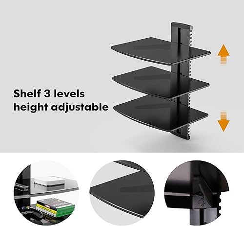 Miniatura 11 de Fenge estante para pared con vidrio templado, color negro, Vidrio, Negro