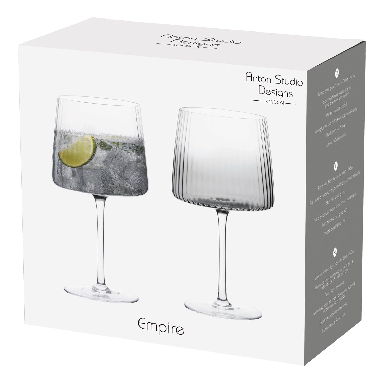 Empire Verres à Gin Fabriqués à la Main pour Vin, Cocktails ou Eau - 700 ml - Gris Fumé - Lot de 2 Élégants Verres à Cocktail