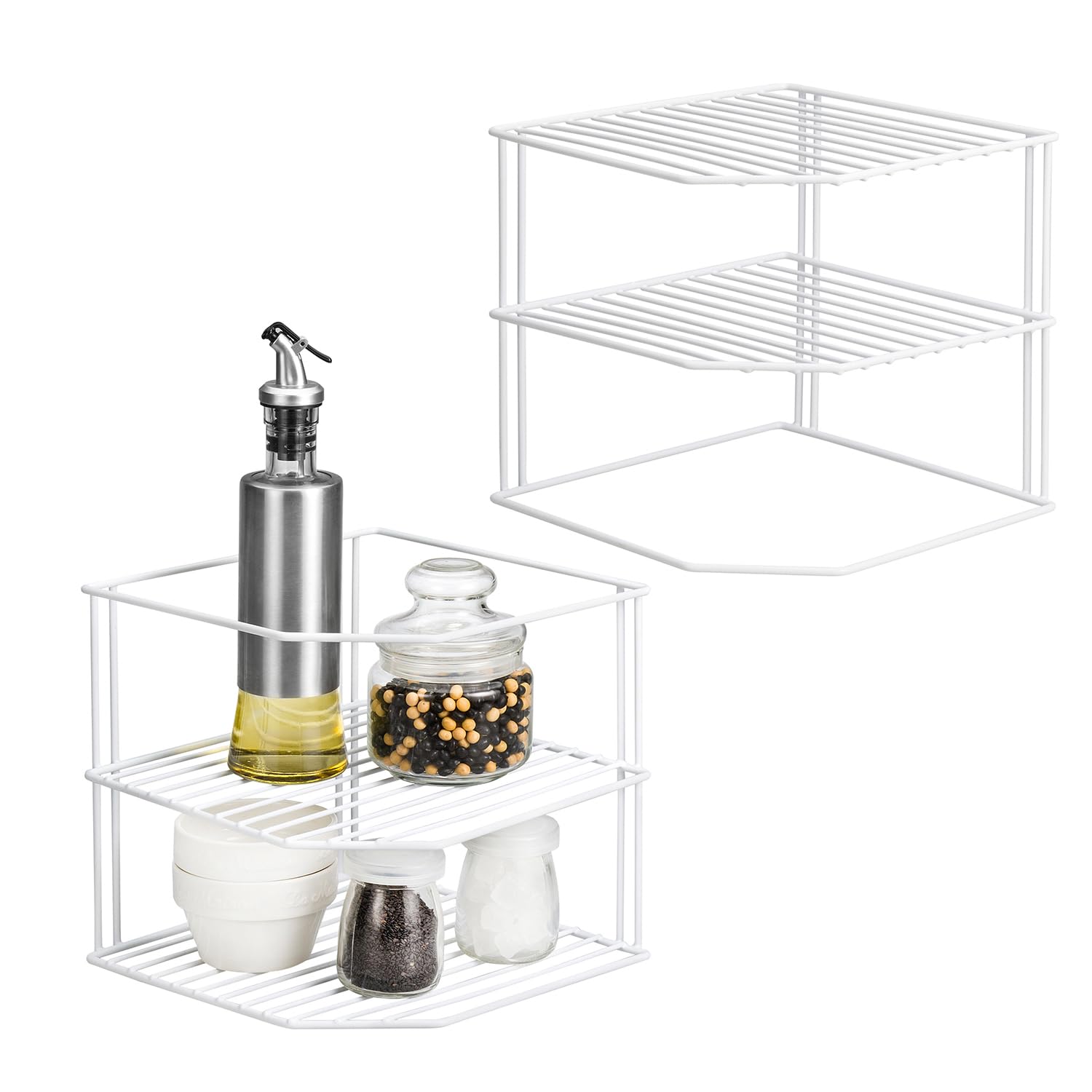 Organizzatore per armadietto da cucina [2 pezzi], 3 ripiani bianco portapiatti ad angolo per riporre l'armadio della cucina - Organizzatore per ripiano per riporre gli armadietti