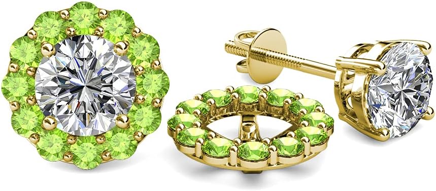 Peridot Halo Jacket for Stud Earrings 0.65 ctw 14K Yellow Gold