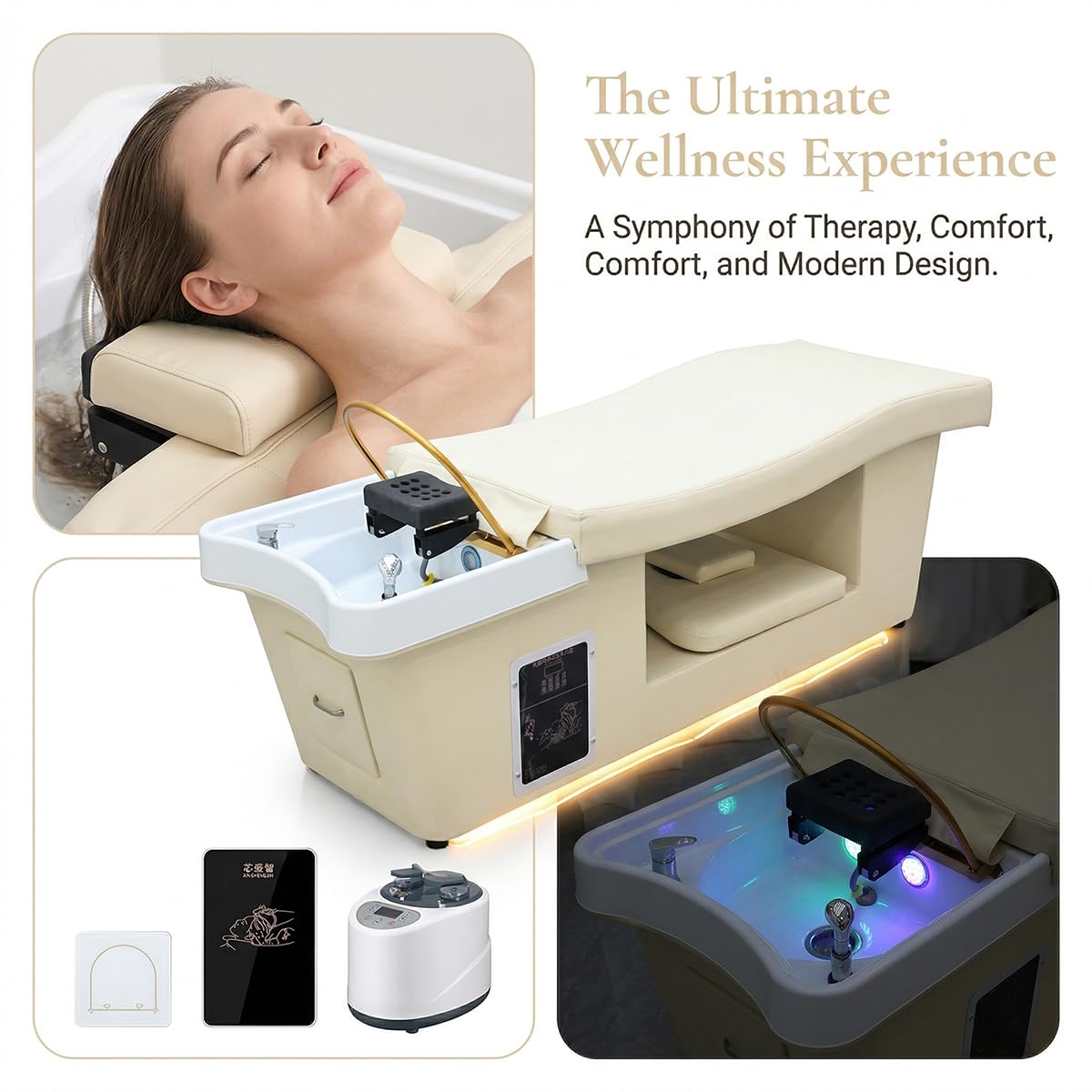 Table de Massage avec Bol en Acrylique et Fumigation pour Spa et Salon de beauté