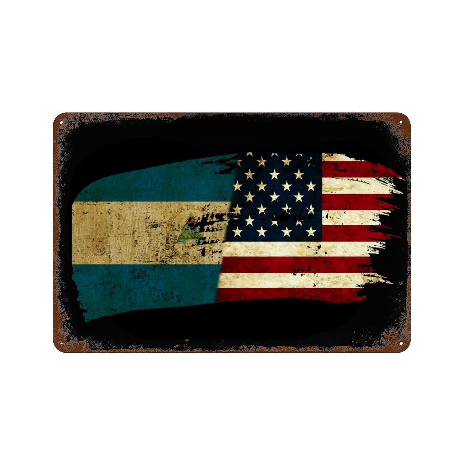 KWQDOZF Nicaraguan America Flag Theme Metal Tin Sign,Vintage Iron Hanging Plate Horizontal with Rust Poster Wall Decor 8x12inch